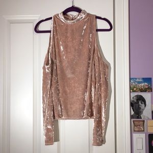 Velvet Long Sleeve Open Shoulder Turtle Neck